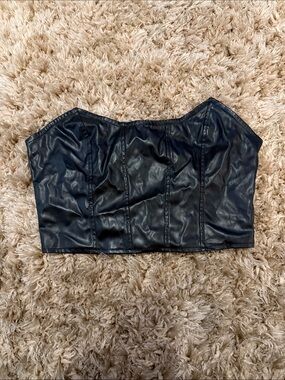 Faux Leather Strapless Bustier Top - Black